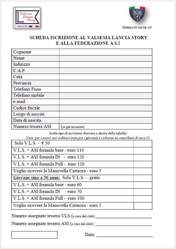 modulo di iscrizione